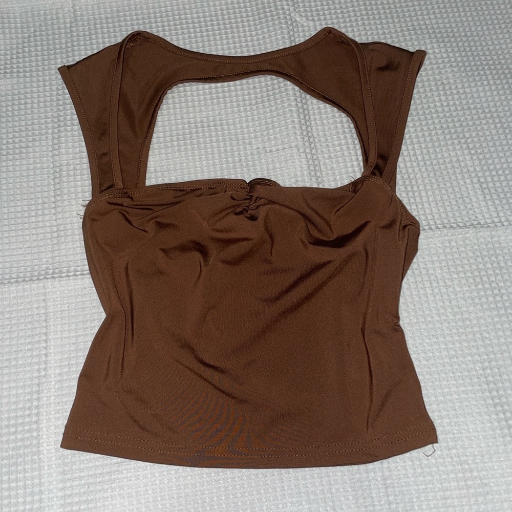 Brown Cinched Backless Crop Top